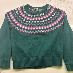 Crewcuts Green and Pink Fairisle Sweater
